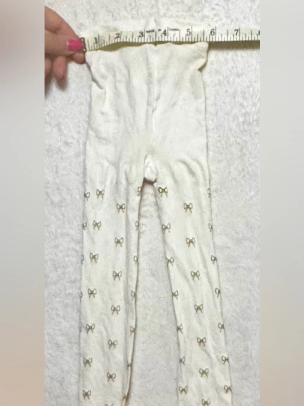 Girls Cream 4-6X stocking/tights with gold glitter bows